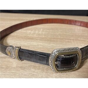 Brighton Black/  Brown reversible Leather Belt with Silver Buckle 38